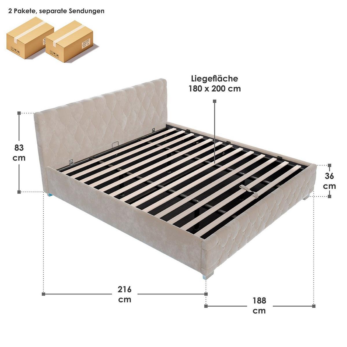 POLSTERBETT Nizza beige 180x200 cm - Beige, Holz (180/200cm) - Juskys