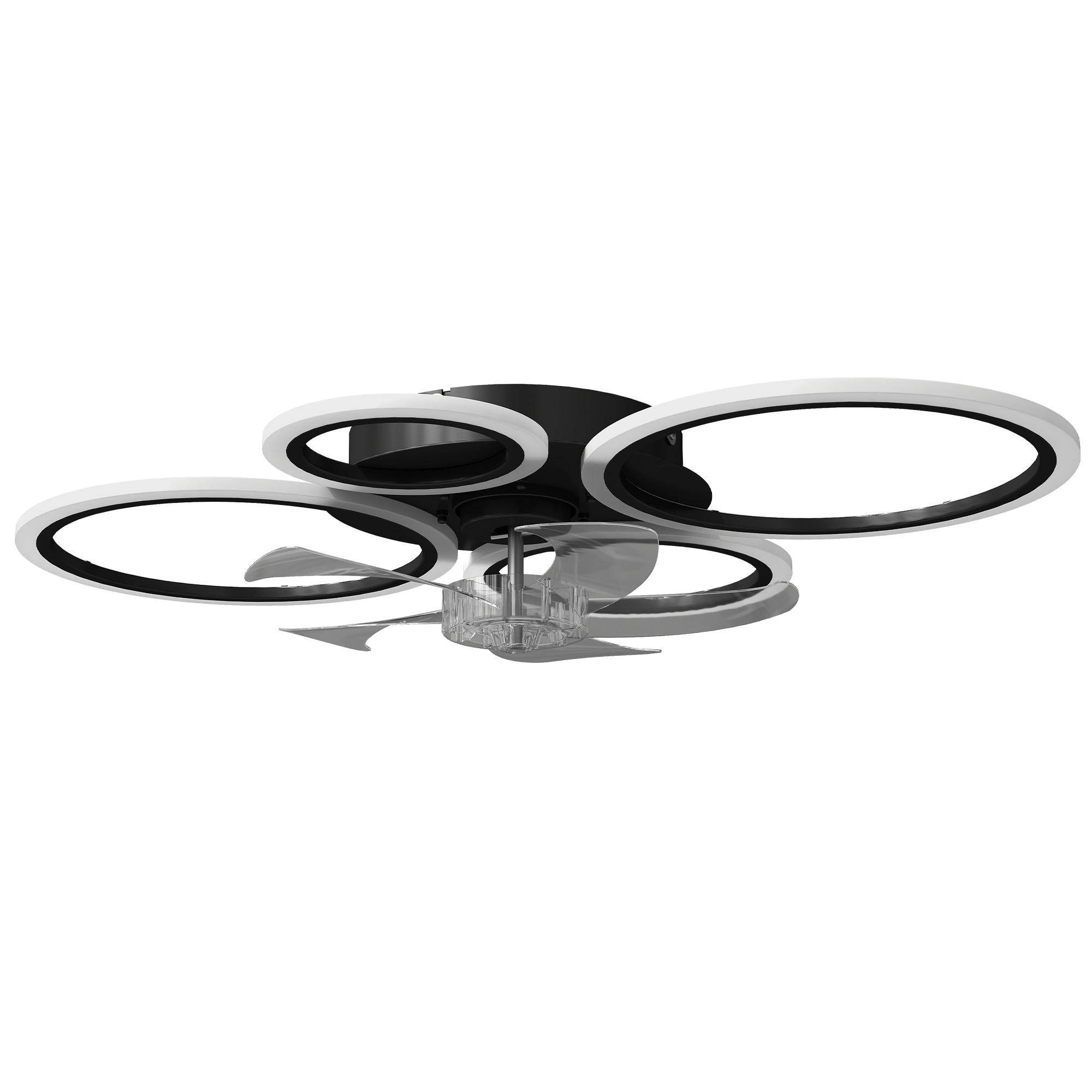 DECKENVENTILATOR-MIT-LICHT Stahl Kunststoff Schwarz - Schwarz, Metall (77/55/13.5cm) - HOMCOM