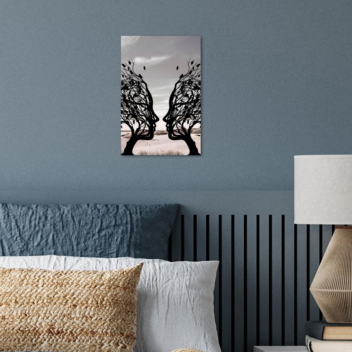 POSTER Strand - Meer - Menschen - Baum - Moderne Kunst Room Decor 20x30 cm - Hellgrau, Papier (20/30/0.1cm) - MuchoWow