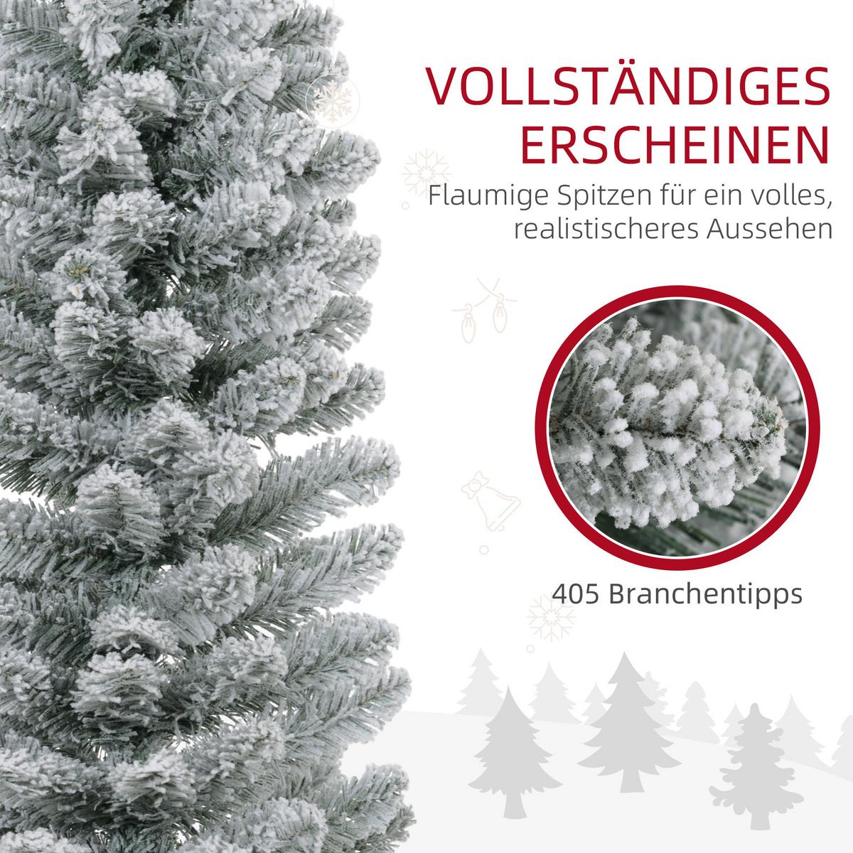 KÜNSTLICHER Weihnachtsbaum 210 cm mit 180 LED-Lichten faltbar Standfuß Grün+Weiß - Weiß/Grün, Kunststoff/Metall (210cm) - HOMCOM