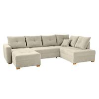 WOHNLANDSCHAFT mit Schlaffunktion und Bettkasten, spiegelverkehrt montierbar U-Form B313/T200/H92 cm, Cord Beige Grau / 15218 - Greige/Eichefarben, Holz/Textil (313/92/200cm) - luma-home