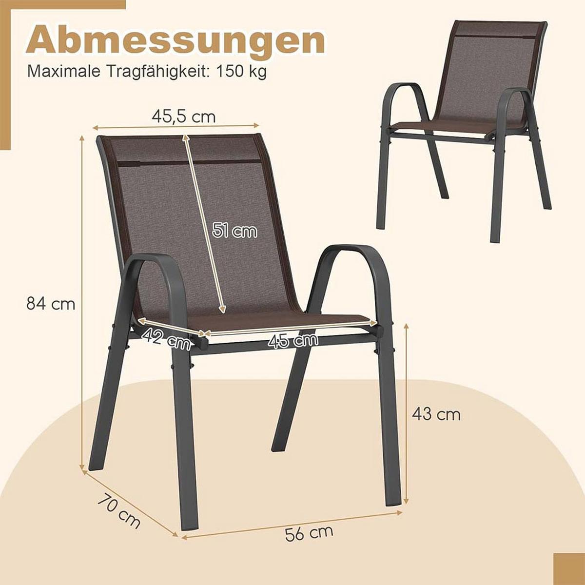 GARTENSTÜHLE Braun(4-teilig) - Braun, Metall (70/84/56cm) - COSTWAY