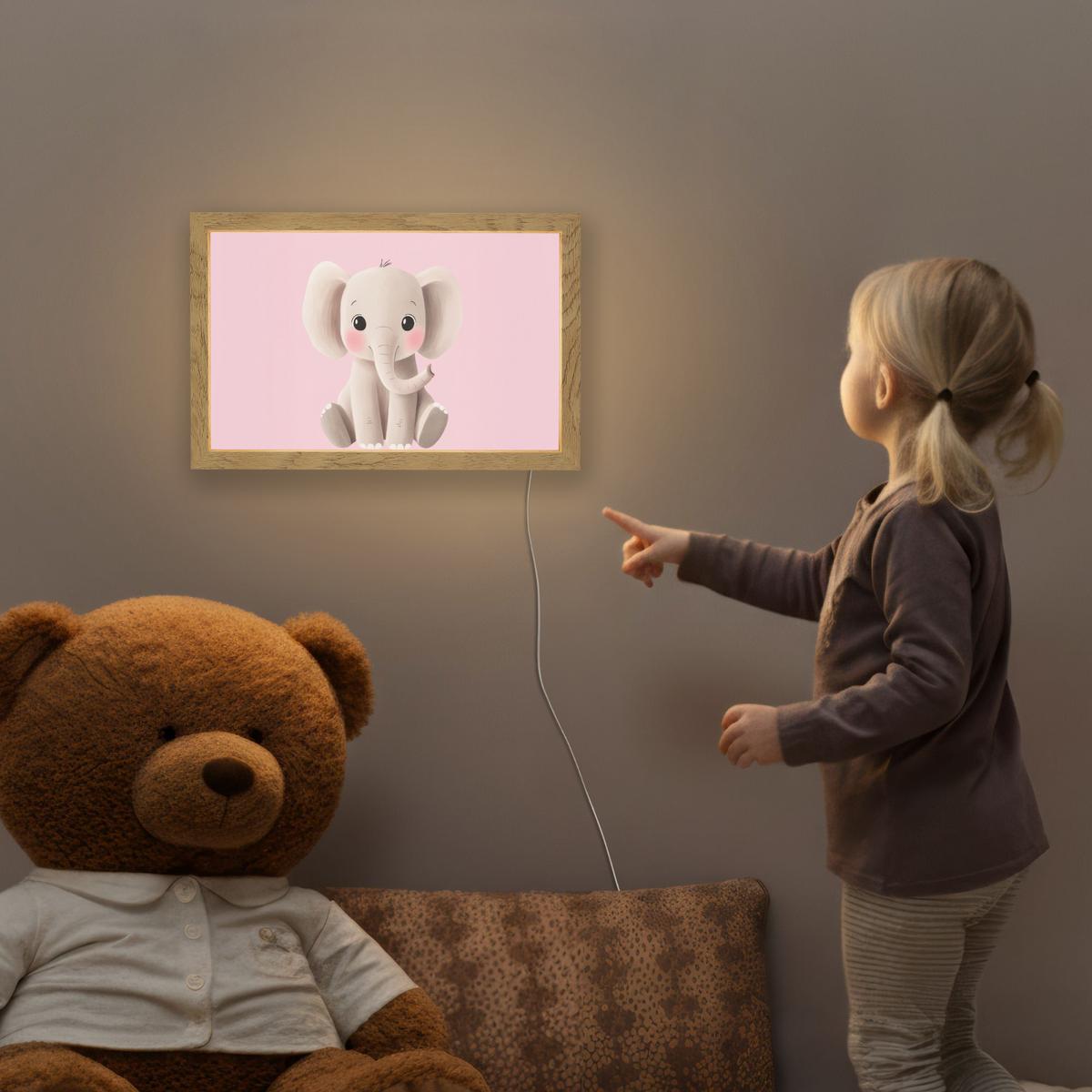 NACHTTISCHLAMPE Elefant - Baby - Rosa - Cartoon 30x20 cm - Rosa, Holzwerkstoff (8/30/20cm) - OnlyWow