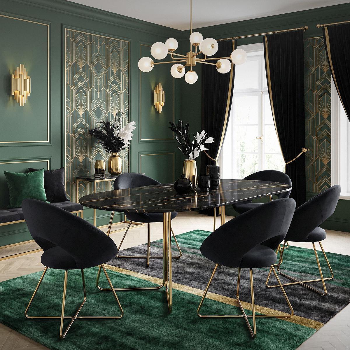 ESSZIMMERSTUHL Schwarz Samt - Goldfarben/Schwarz, Metall (53/77/64cm) - ML-DESIGN