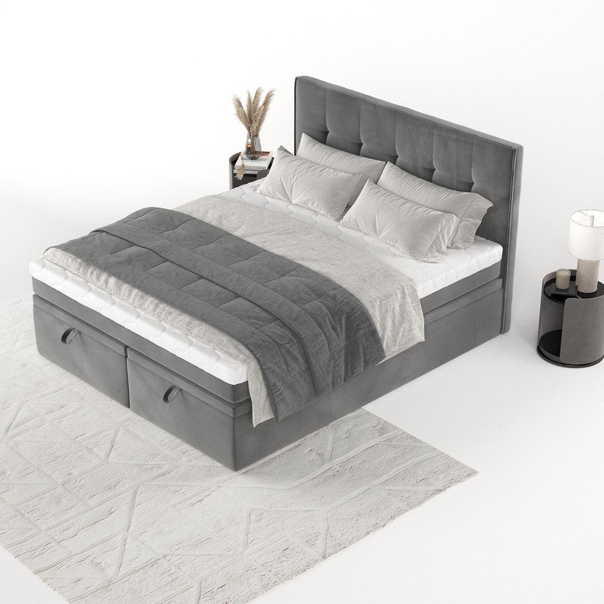 BOXBETT Arivo 140/200 cm Grau im Kronos Stoff - Schwarz/Grau, Holz/Holzwerkstoff (140/200cm) - AltaBeds