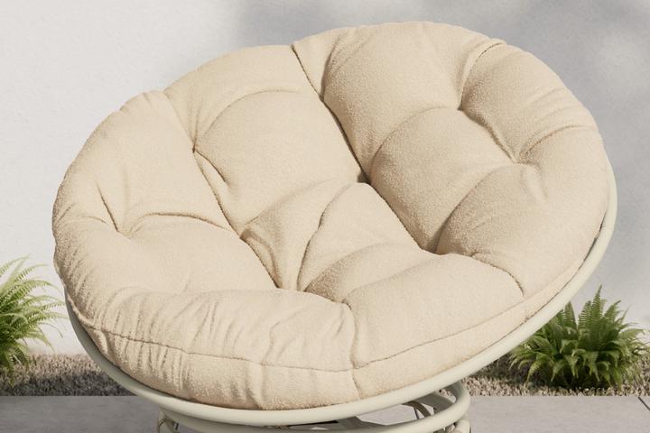 Garten-Relaxsessel Beige inkl. Kissen Bezug Webstoff Korbsessel Wippfunktion bewegliche Sitzfläche