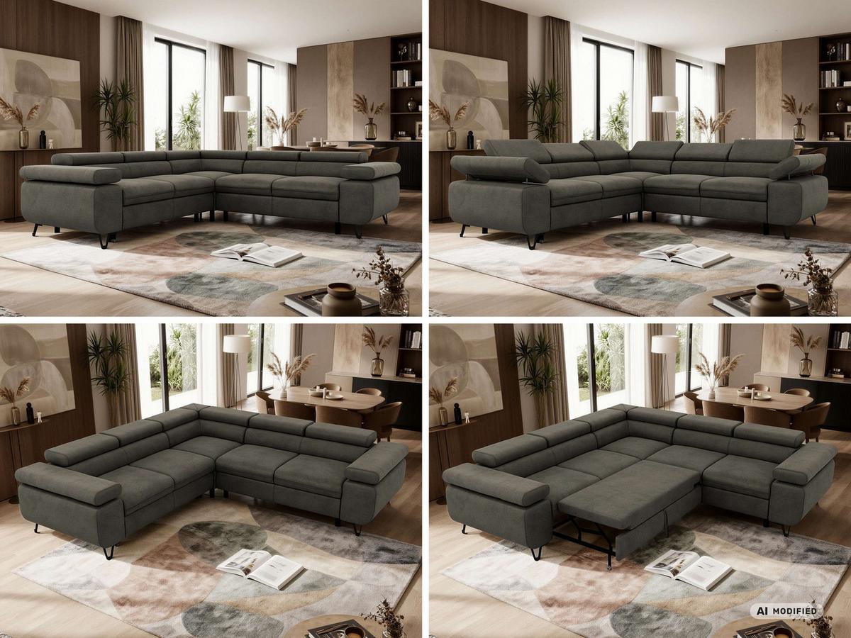 ECKSOFA QUADRO L - Anthrazit Velvet - Rechts Seite - Anthrazit/Schwarz, Textil/Metall (269/269cm) - MKS
