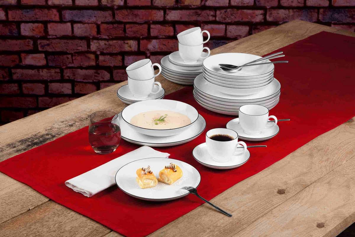 KAFFEESERVICE RUND Lido Black Line schwarz-weiß 18-tlg. - Schwarz/Weiß, Keramik (24/18.1/43cm) - Seltmann Weiden