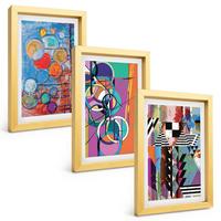 BILDER SET 3er Set - 20x30 cm Goldrahmen - Bunte abstrakte Kreise Geometrie - Goldfarben, Kunststoff (20/30cm) - TULUP