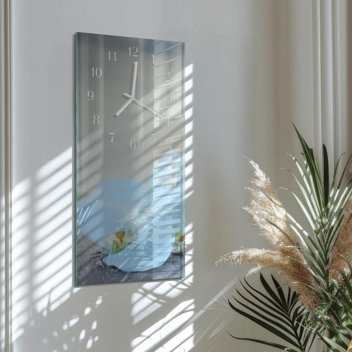 WANDUHR aus Glas 30x60 cm - Orchidee - Weiß, Glas (30/60/0.4cm) - TULUP