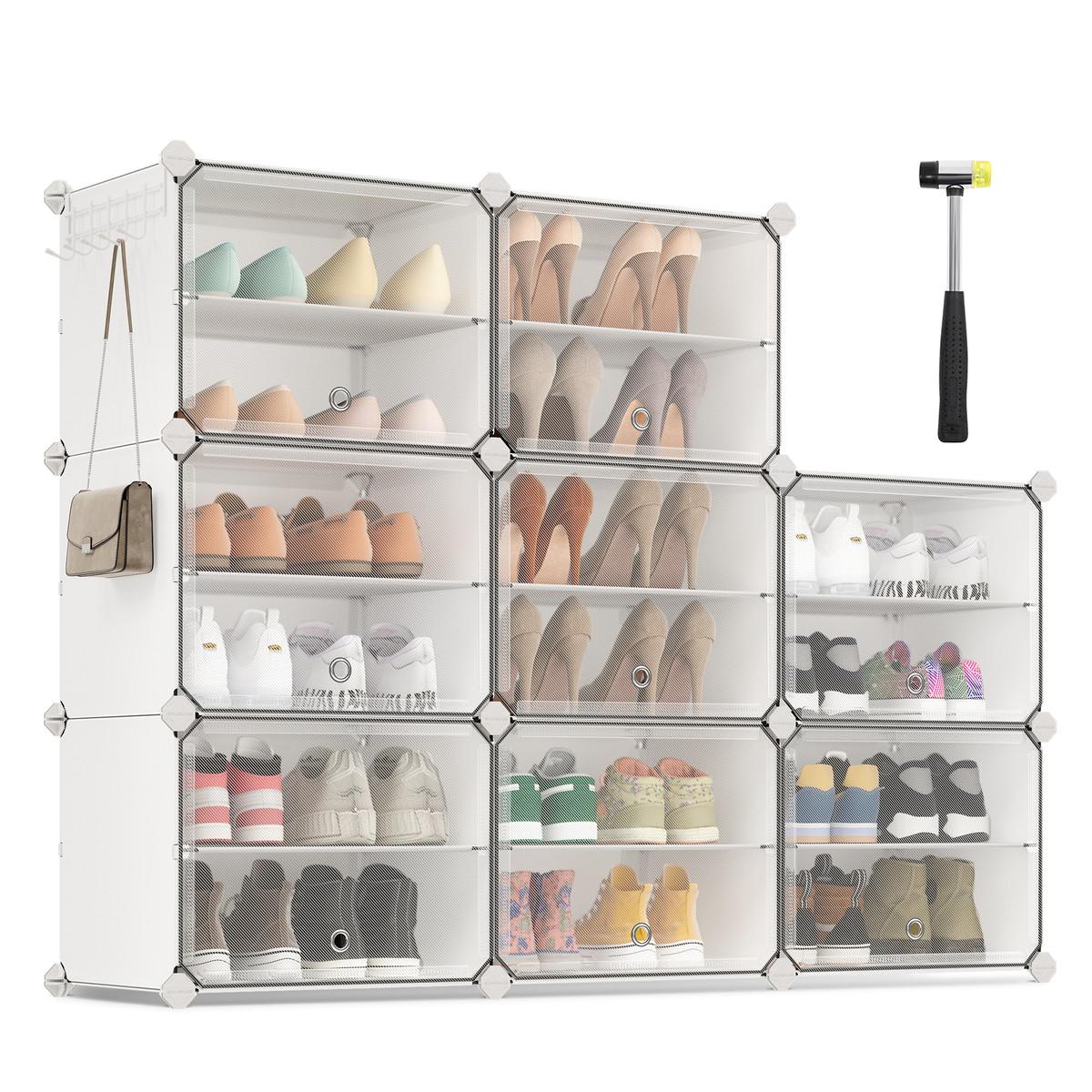 SCHUHSCHRANK 8 Klappen Weiß – B122 cm - Weiß, Metall (33/122/44cm) - Calicosy