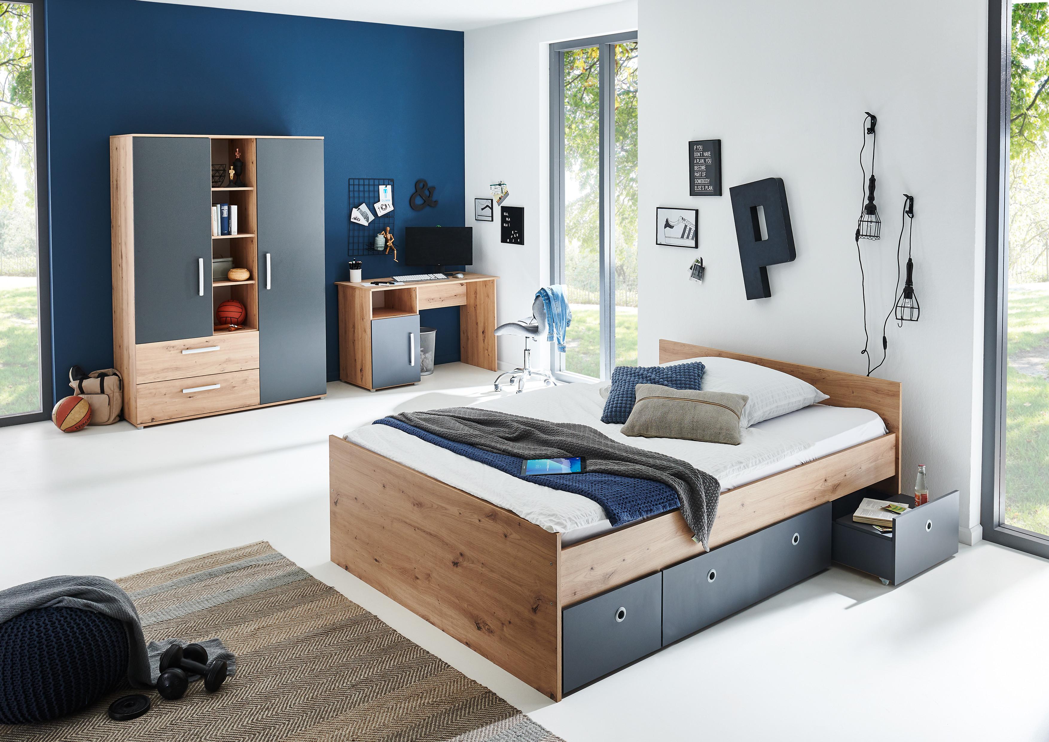 JUGENDZIMMER SET 4-tlg. Alessio - Eichefarben/Anthrazit, Holzwerkstoff/Kunststoff (140/1/200cm) - arthur berndt