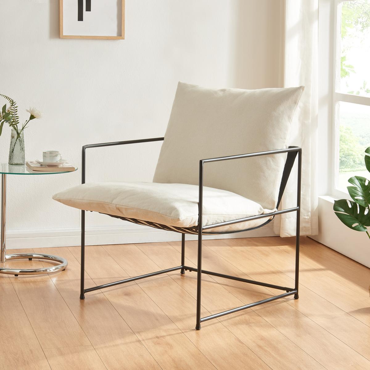 SESSEL Utsjoki - Beige/Schwarz, Textil/Metall (61/90/70cm) - [en.casa]
