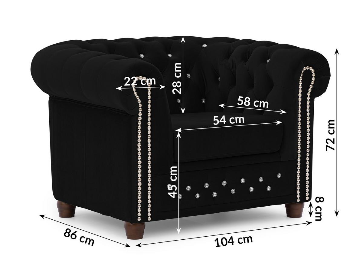 CHESTERFIELD-SESSEL Cleo Blink Schwarz Samt mit Kristallsteppung und braunen Massivholzfüßen - Beige/Schwarz, Holz/Textil (104/72/86cm) - S-Style Möbel