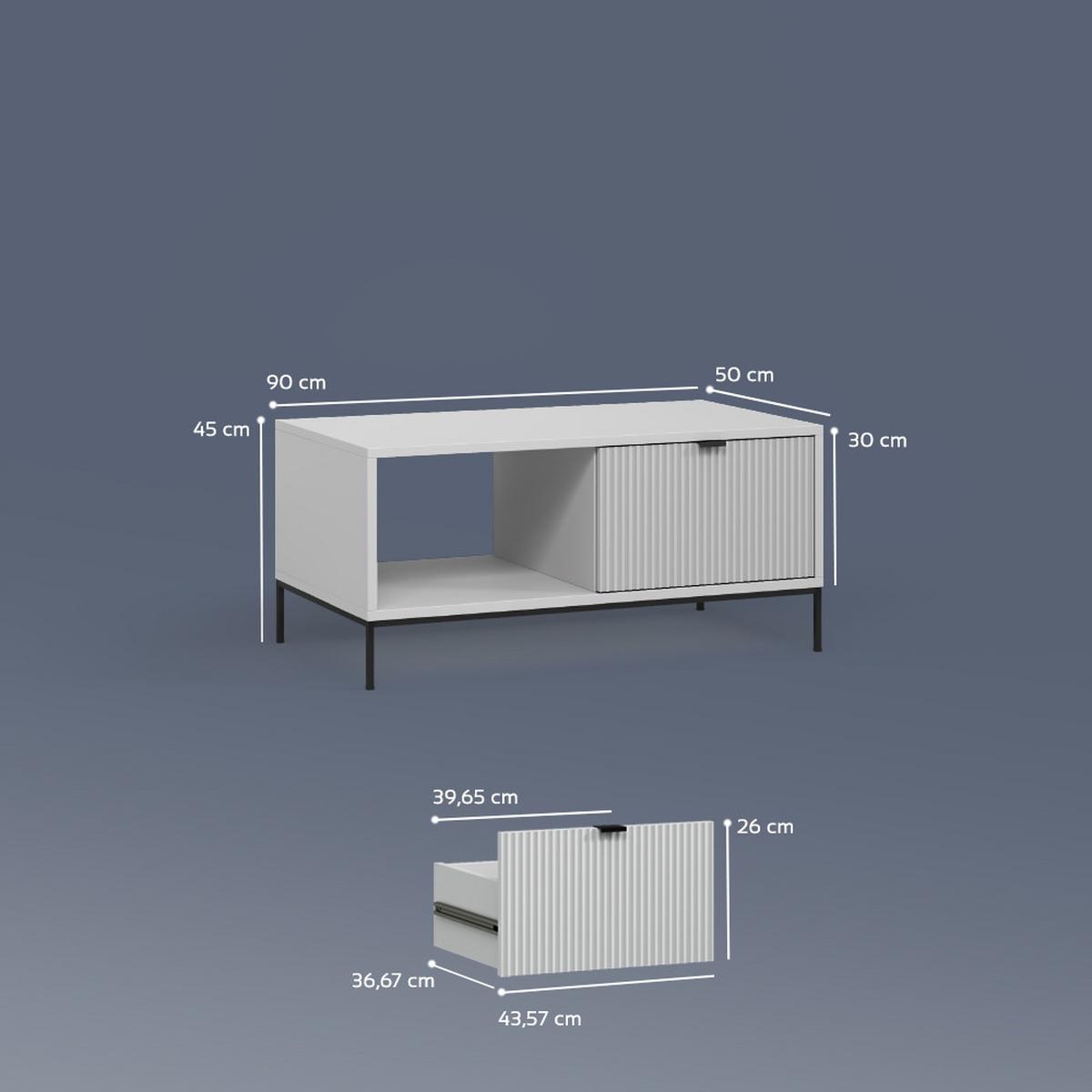 COUCHTISCH Aterno Grau mit einer Schublade - Grau, Holzwerkstoff (50/90/45cm) - Livinity®