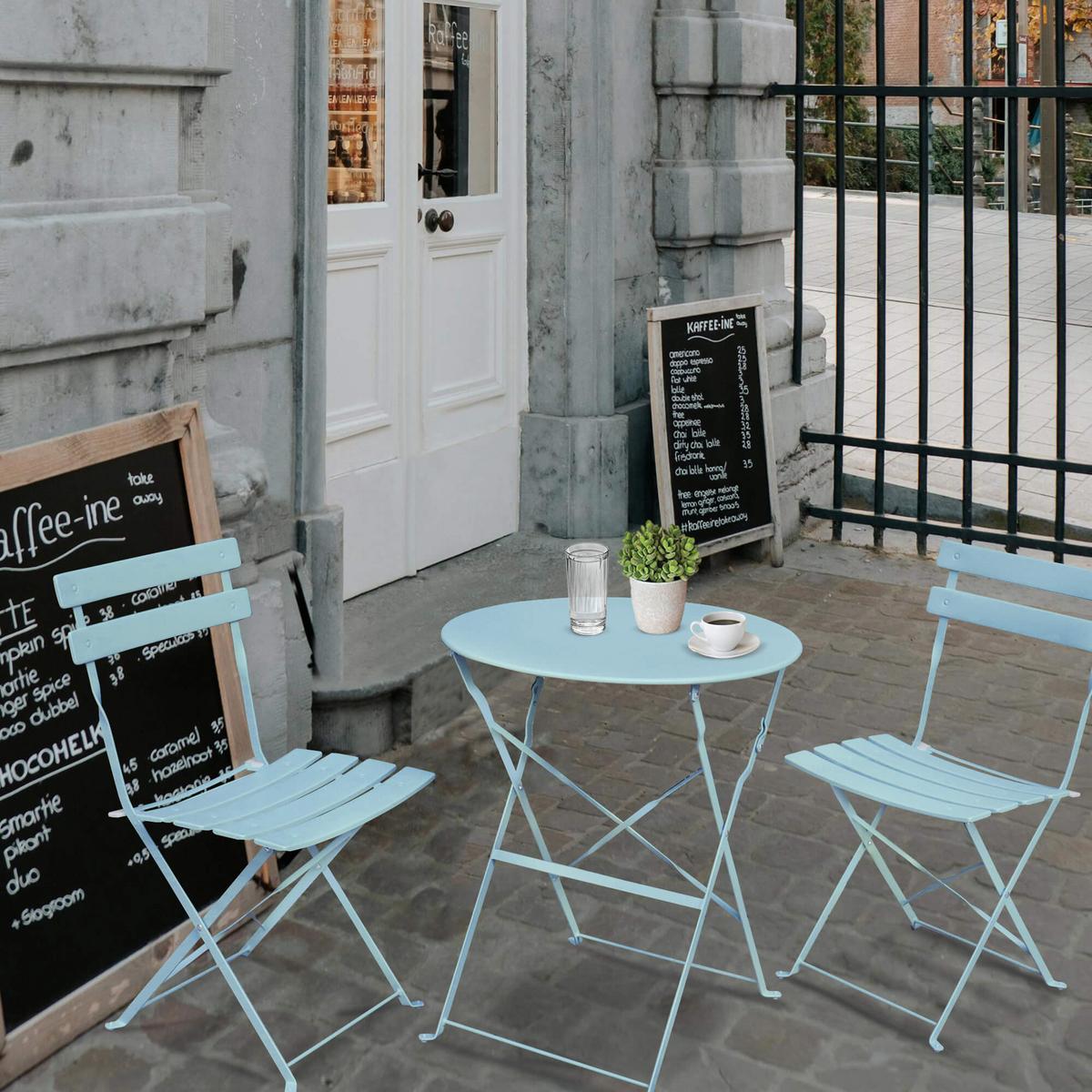 KLAPPTISCH mit Klappstühlen, Set Blau 42/81/42 - Blau, Metall - RAUMHIRSCH FURNITURE