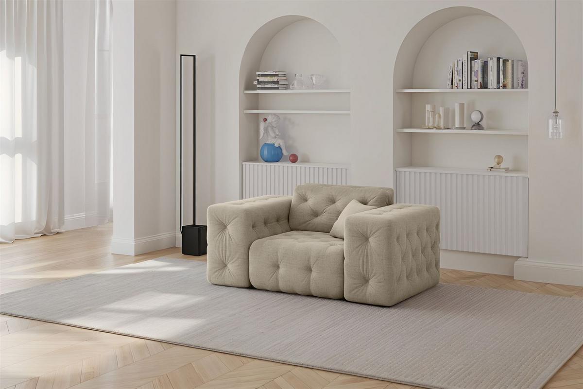 SOFASET Chantal In Moly - Beige, Holzwerkstoff/Textil (186/78/96cm) - Fun Möbel
