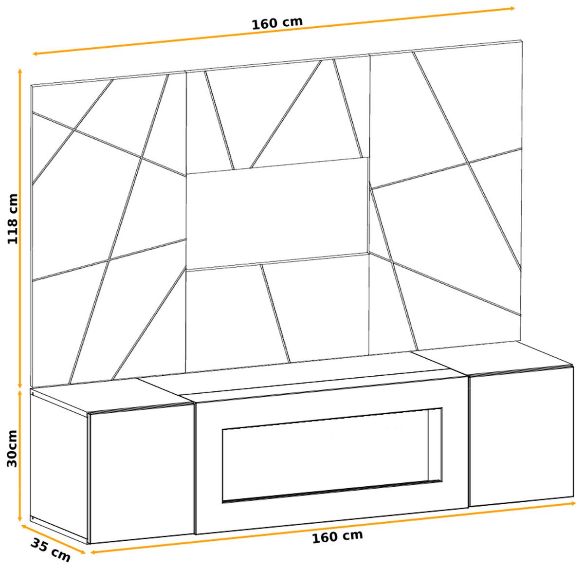 TV-LOWBOARD grau, Eiche Artisan, TV-Unterschrank 160 cm Set mit Ethanol Kamin und Akustikpaneel - Hellgrau/Schwarz, Glas/Holzwerkstoff (160/148/35cm) - Inn.Furn