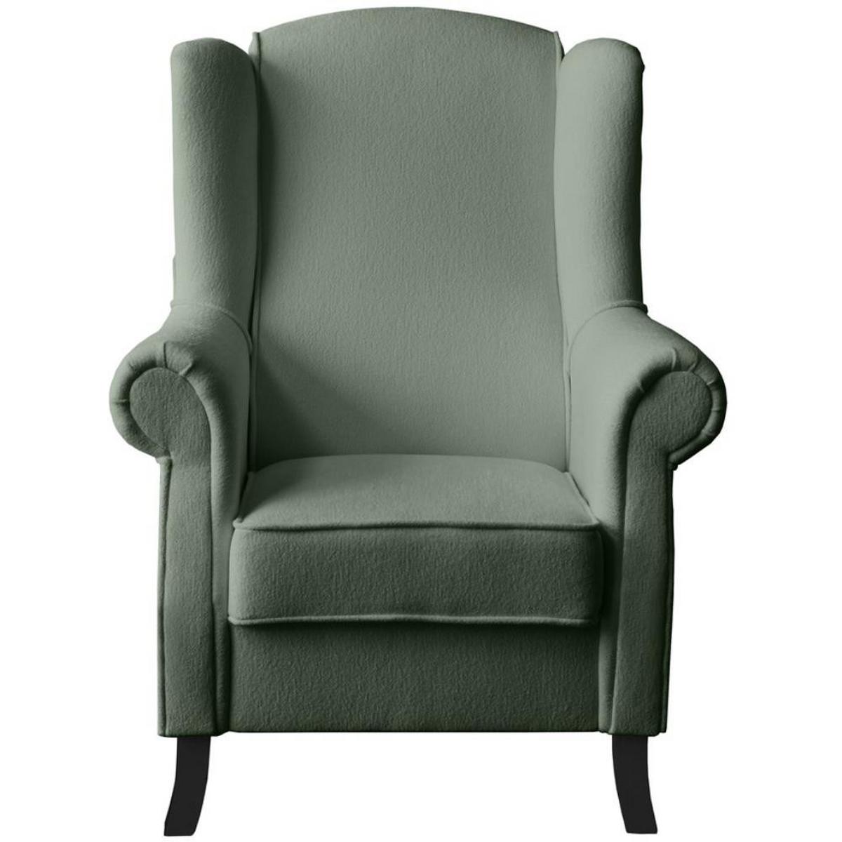 OHRENSESSEL Leonardo grün boucle-stoff - Grün, Holz/Textil (88/118/86cm) - Beautysofa