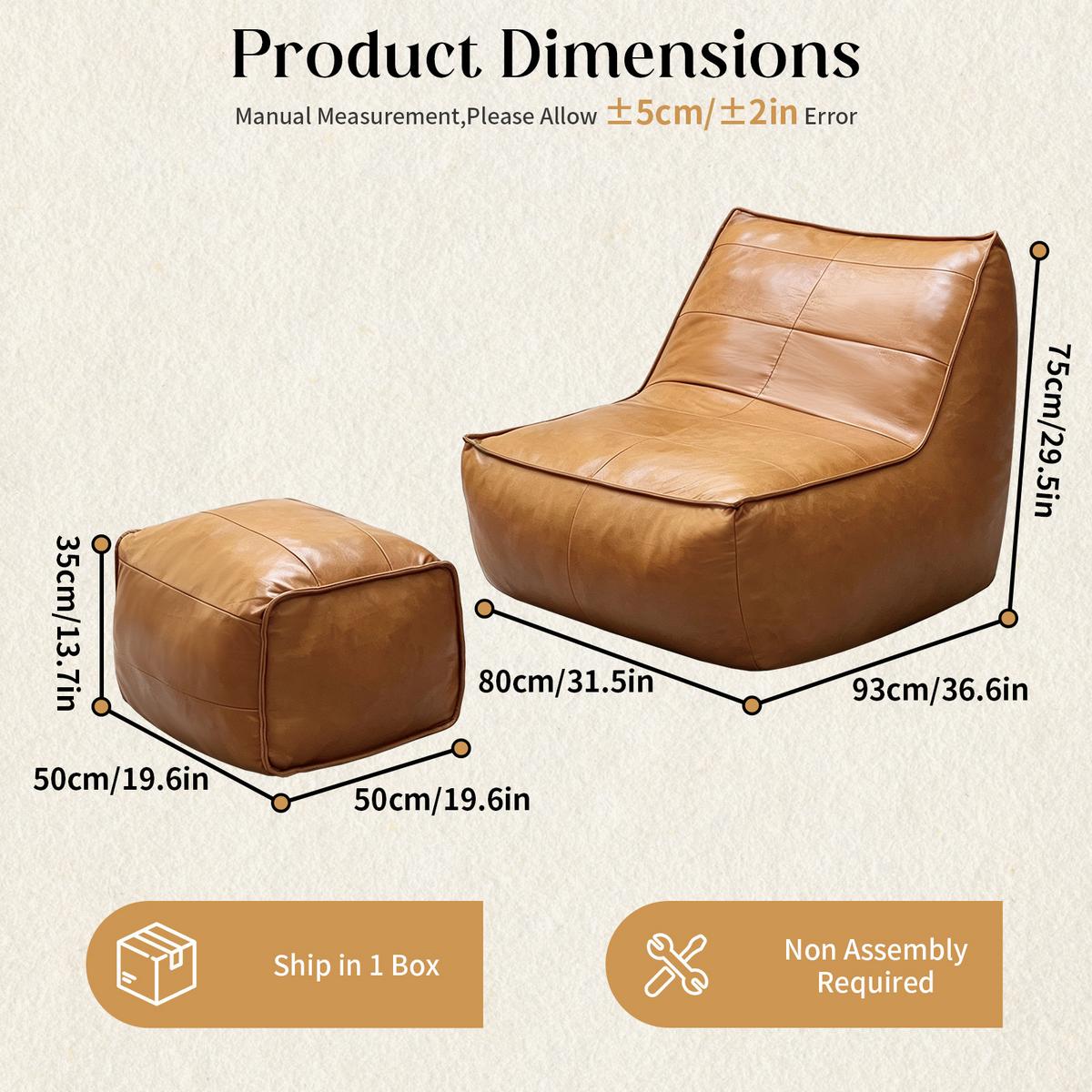 SESSEL Sitzsack & Hocker Set Tech-Leder Raupen-Design - Braun, Textil (80/75/93cm) - Urban Meuble
