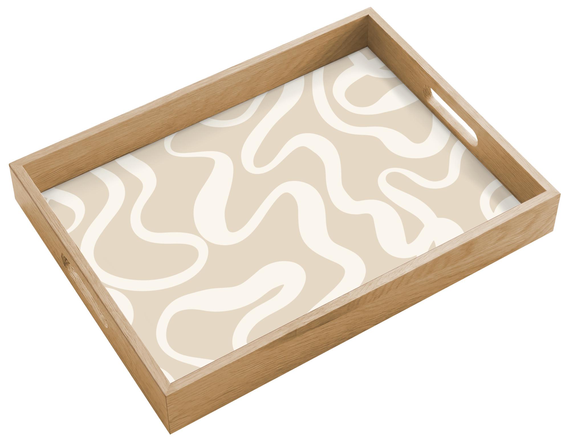 TABLETT Linien - Abstrakt - Beige - Weiß - Minimalistisch 40x30 cm - Beige, Holz (40/5/5cm) - OnlyWow