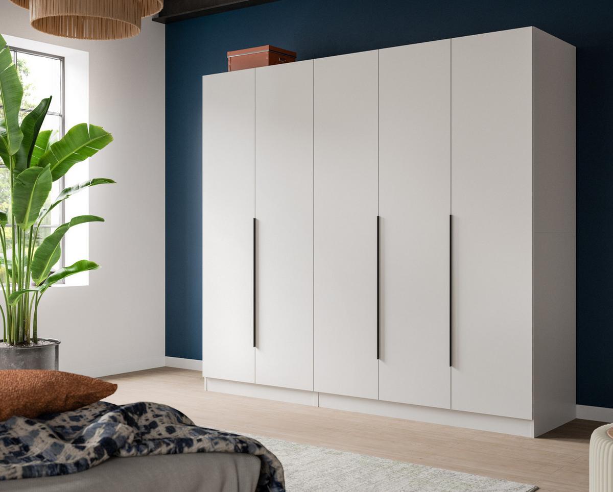 KLEIDERSCHRANK weiß 5-türig 2000 x 181 cm, Drehtürenschrank mit Kleiderstange - Schwarz/Weiß, Holzwerkstoff/Kunststoff (200/181/52cm) - Inn.Furn