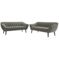 SITZGARNITUR PIRS 3+3 - Grau Strukture - Schwarze Beine - Platinfarben/Schwarz, Holzwerkstoff/Textil (180/75/74cm) - MKS
