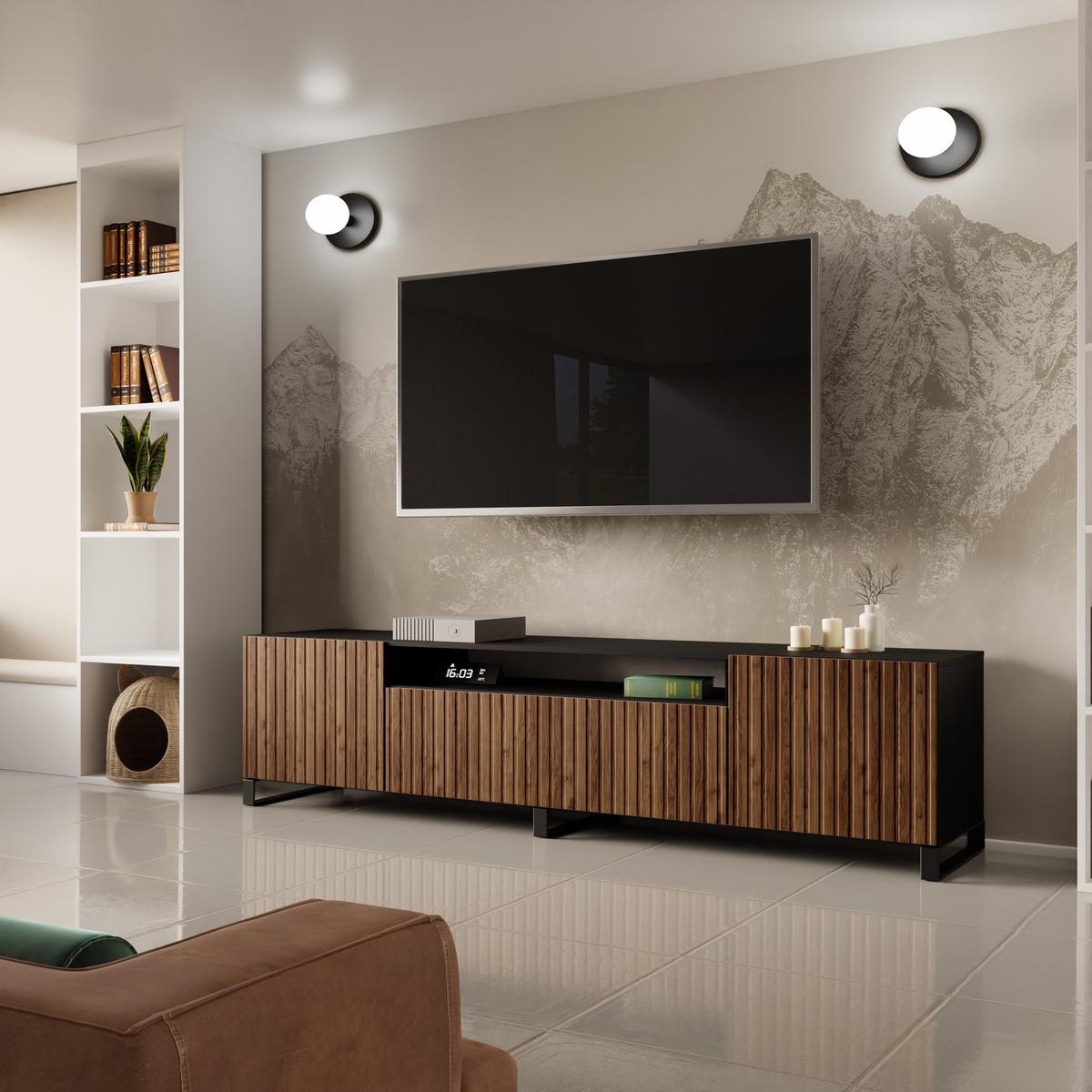 LOWBOARD LIVO 200/41/40 cm, Stand-TV-Schrank Schwarz / Eichefarben - Eichefarben/Schwarz, Holzwerkstoff (200/41/40cm) - MASSENO
