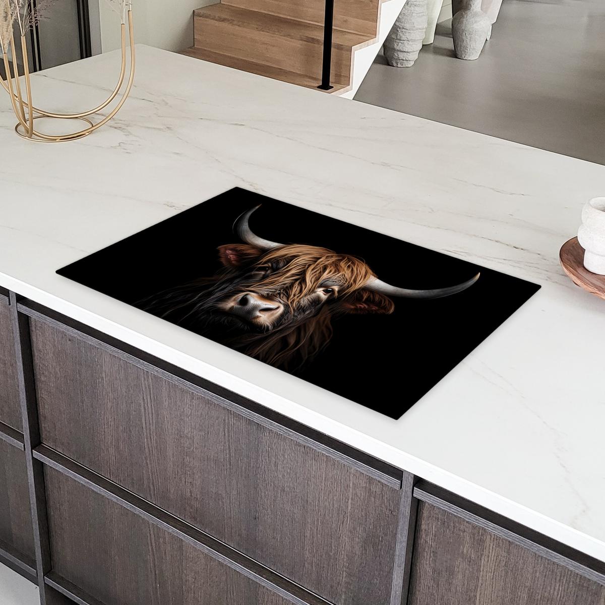 HERDABDECKPLATTE Schottischer Highlander - Porträt - Schwarz - Tier Ceranfeldabdeckung 85x52 cm - Braun, Kunststoff (85/52/0.2cm) - MuchoWow