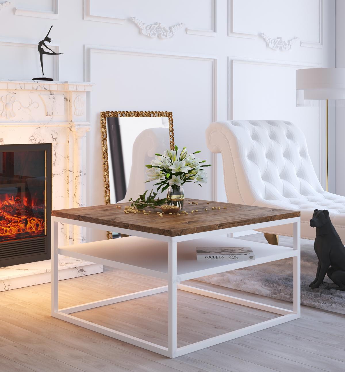 COUCHTISCH NOVA mit Ablage Weiß / Stirling Eiche - Eichefarben/Weiß, Holzwerkstoff (69/69/48cm) - Lookway