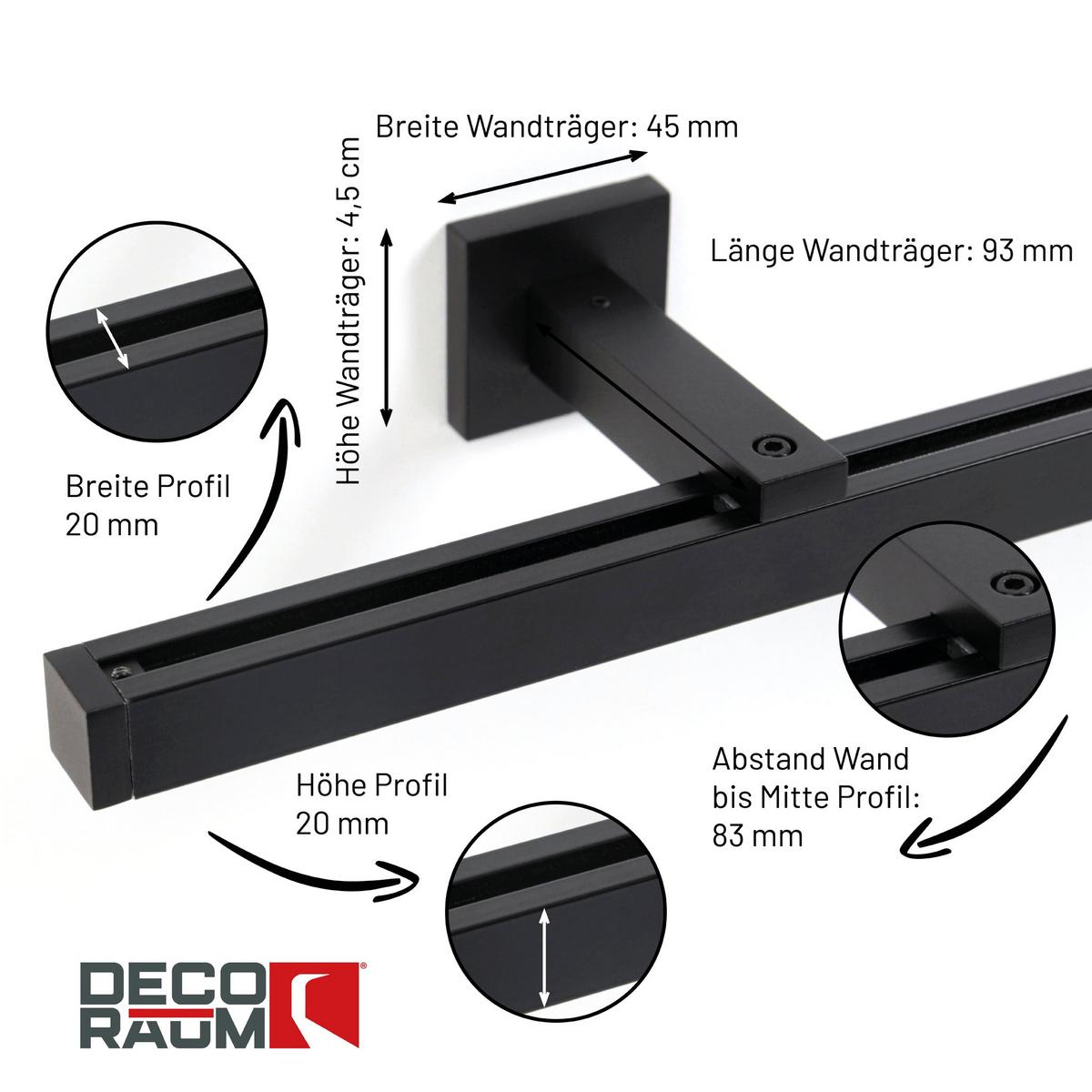 GARDINENSCHIENE auf Maß 1-lauf Wandmontage Cube 130cm - Schwarz, Metall (130cm) - Deco-Raum