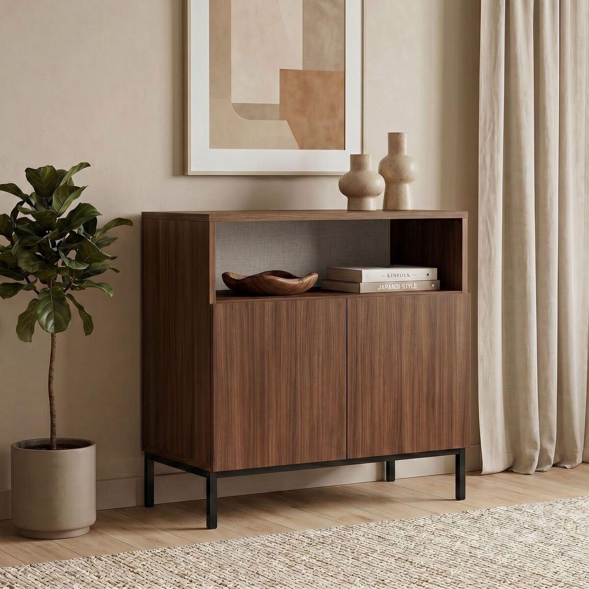 SIDEBOARD 2 Türen Fach Kaschmir- und Holzdekor 40/80/80 cm - Naturfarben, Holzwerkstoff (40/80/44cm) - Calicosy