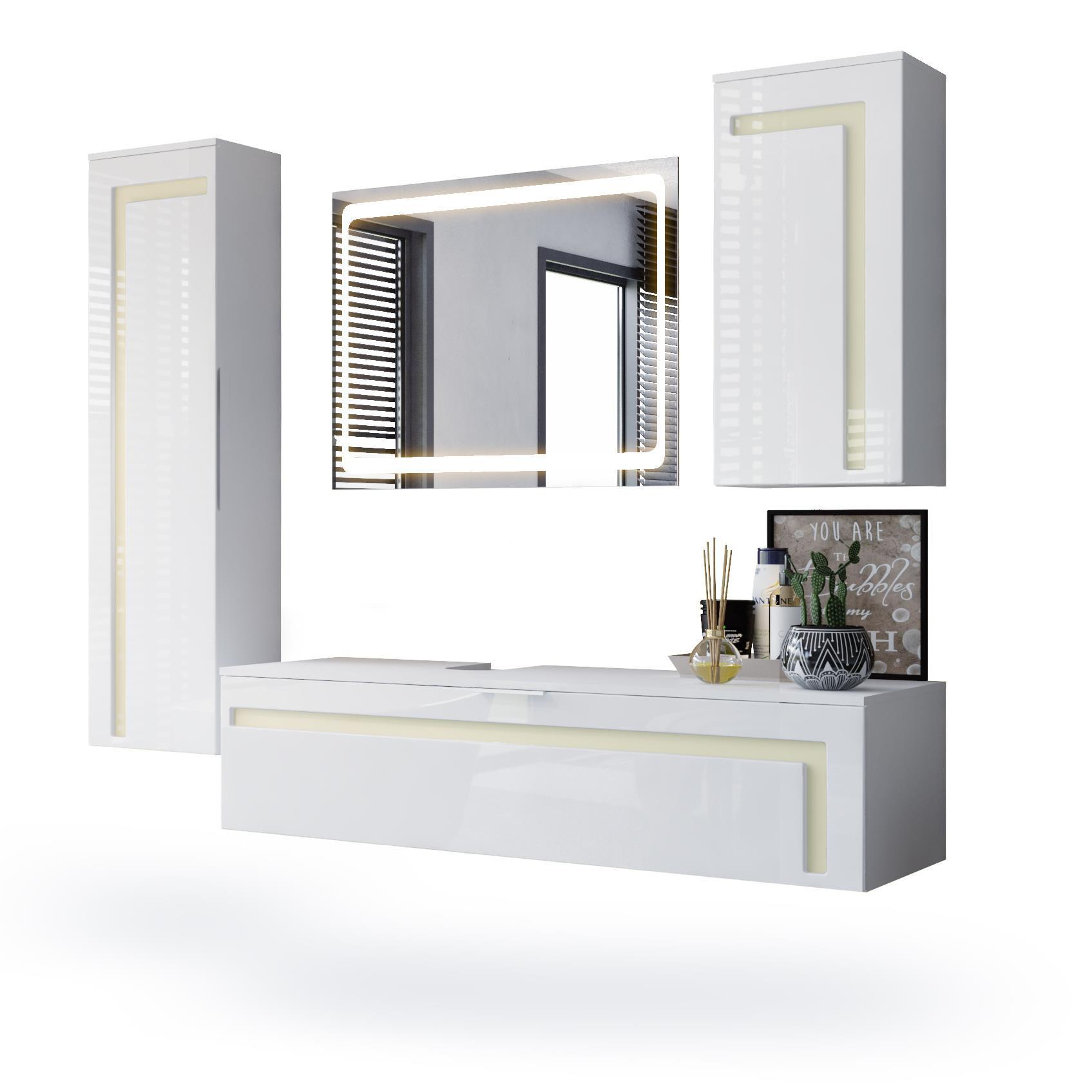BADMÖBELSET Aloha Absetzungen in Creme Hochglanz - Creme, Holzwerkstoff (210/185/51cm) - Vladon