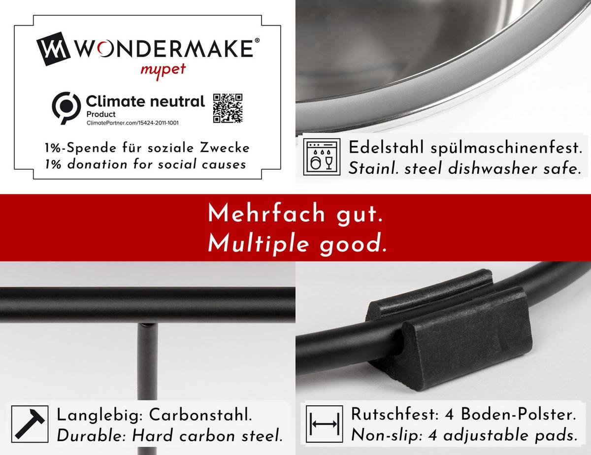 HUNDENAPF erhöht für mittelgroße/große Hunde mit Ständer, rutschfest aus Edelstahl - Silberfarben, Metall (1cm) - WONDERMAKE