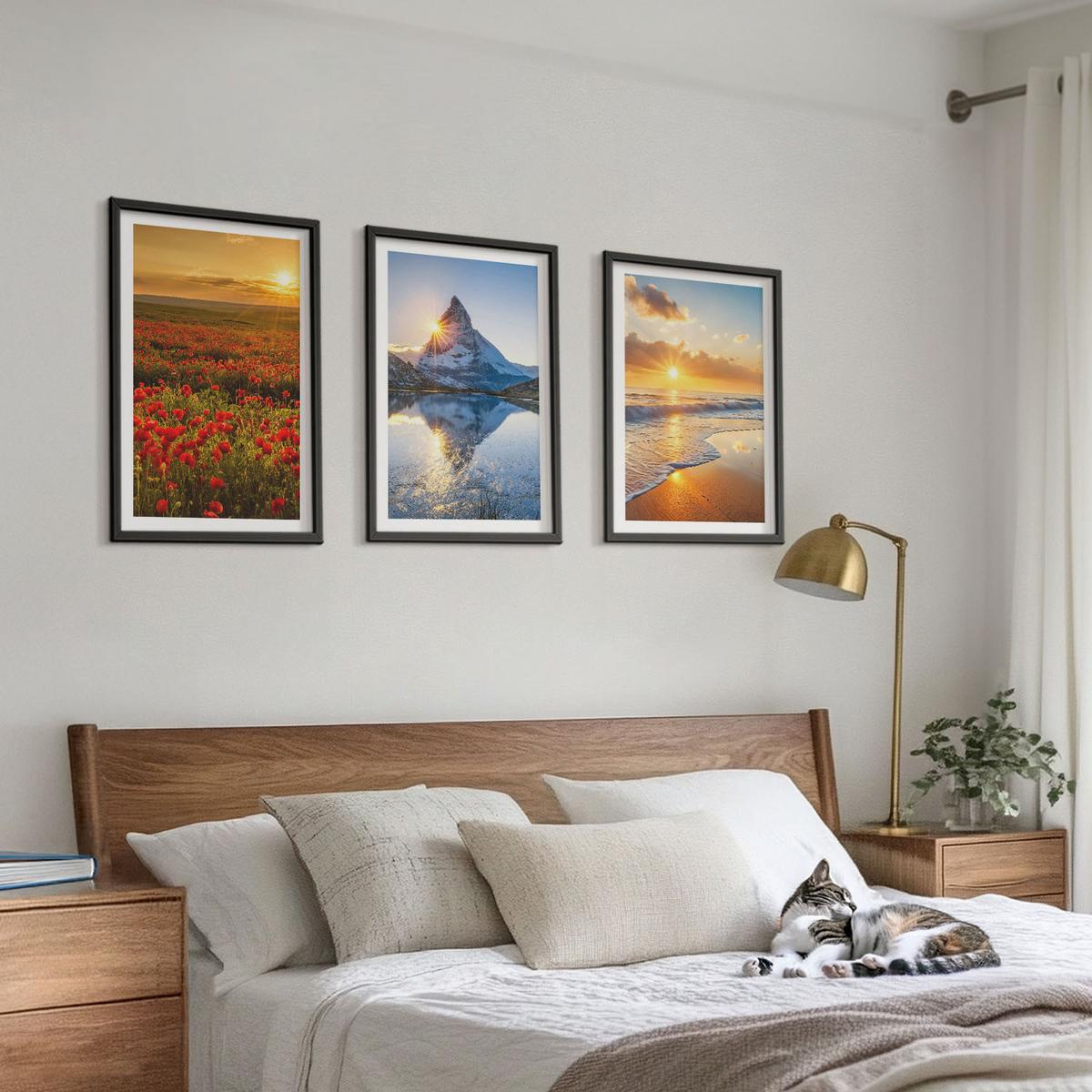 BILDER SET 3er Set - 40x60 cm Schwarzer Rahmen - Landschaften aus Bergen und Meeren im Westen - Schwarz, Kunststoff (40/60cm) - TULUP