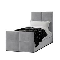 BOXBETT ALEYNA 90x200 cm mit Bettkasten und Matratze - Grau + TOPPER - Schwarz/Grau, Holz/Holzwerkstoff (90/200cm) - AX Living