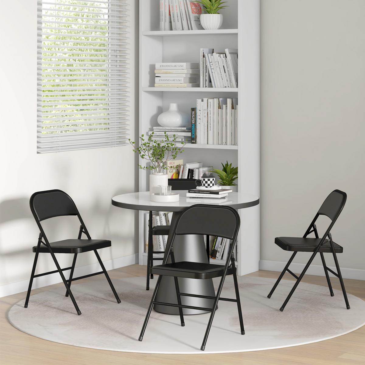 4ER-SET Klappstühle Tragbare Bürostuhl mit Kissen Stahlbeine Kunstleder, Schwarz - Schwarz, Metall (46/78/45cm) - HOMCOM