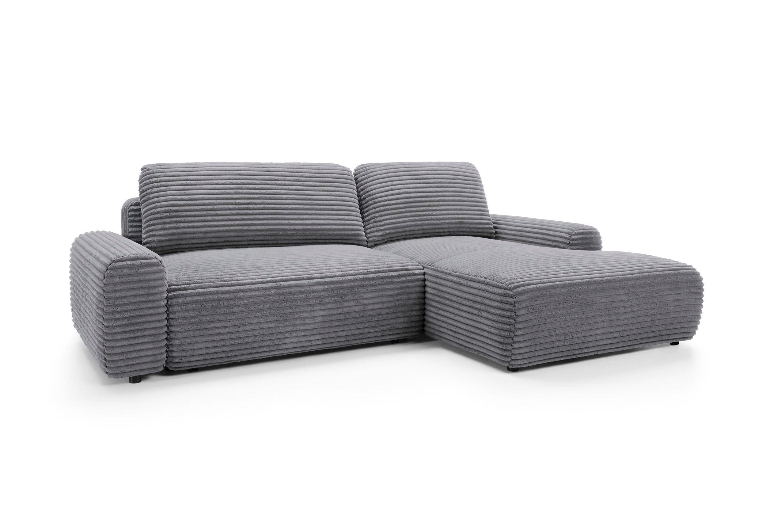 ECKSOFA OSSO Grau Velours-Stoff mit Schlaffunktion - Grau, Holz (264/162cm) - MASSENO