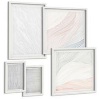 BILDER SET 5er Set - 50x50 cm & 20x30 cm & 40x60 cm Weißer Rahmen - Leuchtende Strukturen, Sandmuster - Weiß, Kunststoff (40/60cm) - TULUP