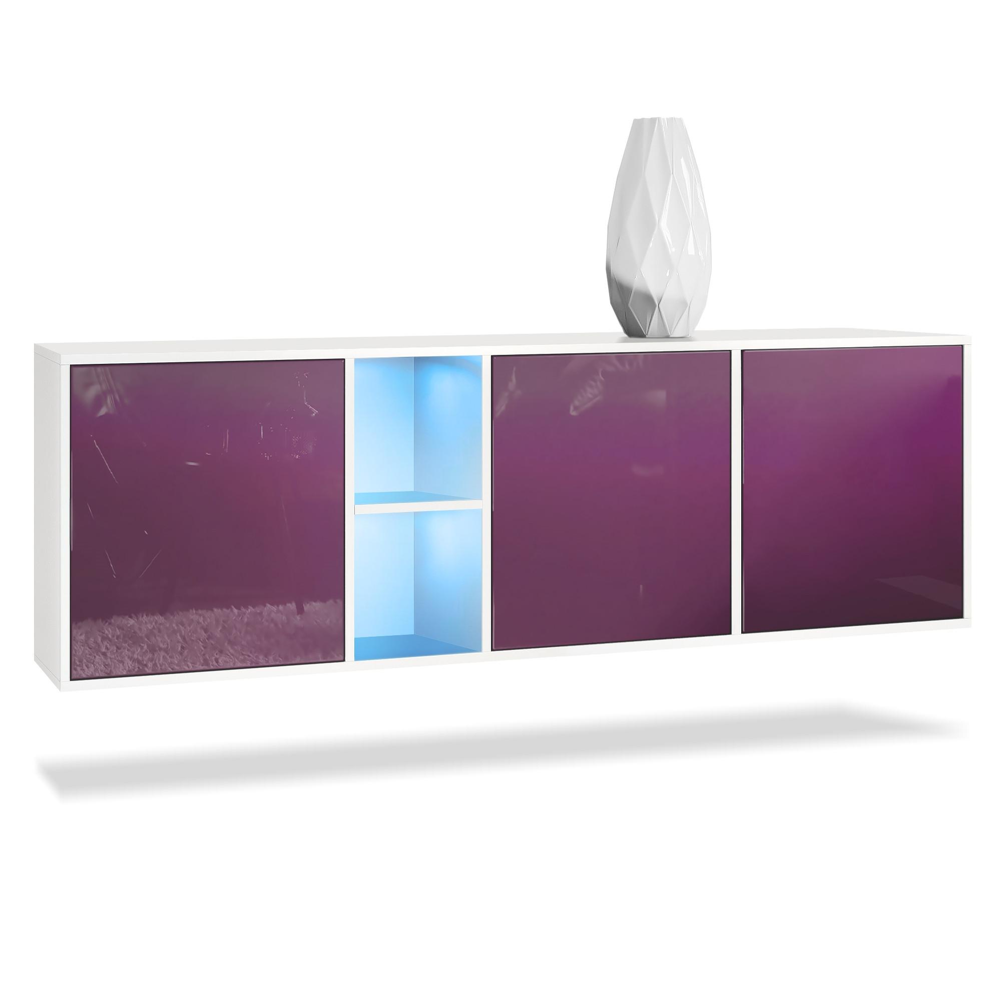 SIDEBOARD Cuba Türen in Brombeer Hochglanz - Brombeere, Holzwerkstoff (182/53/35cm) - Vladon