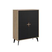 HIGHBOARD mit 4 Türen und Metallfüßen Flora - 90/38/120 cm - Schwarz, Holzwerkstoff (38/120/16cm) - Calicosy