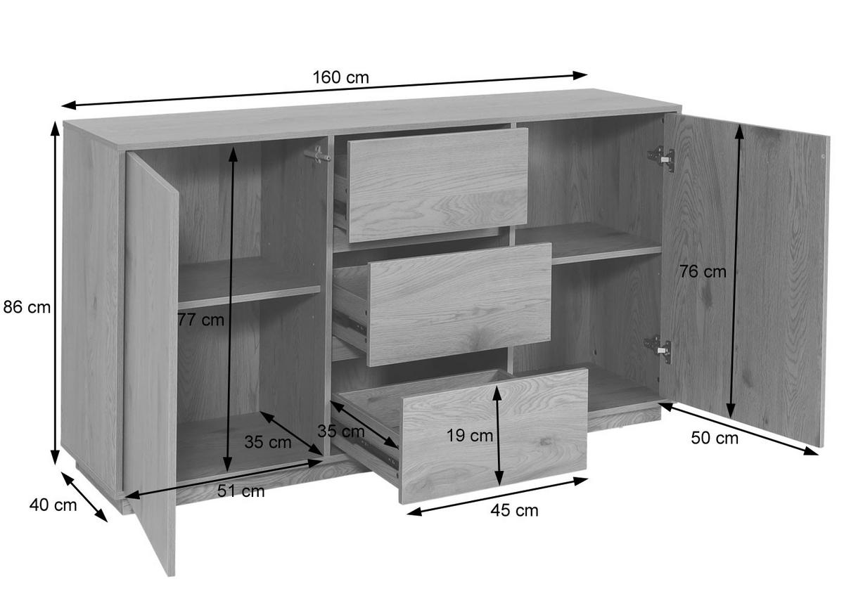 SIDEBOARD Eiche Dekor - Eichefarben, Holz (160/86/40cm) - MCW
