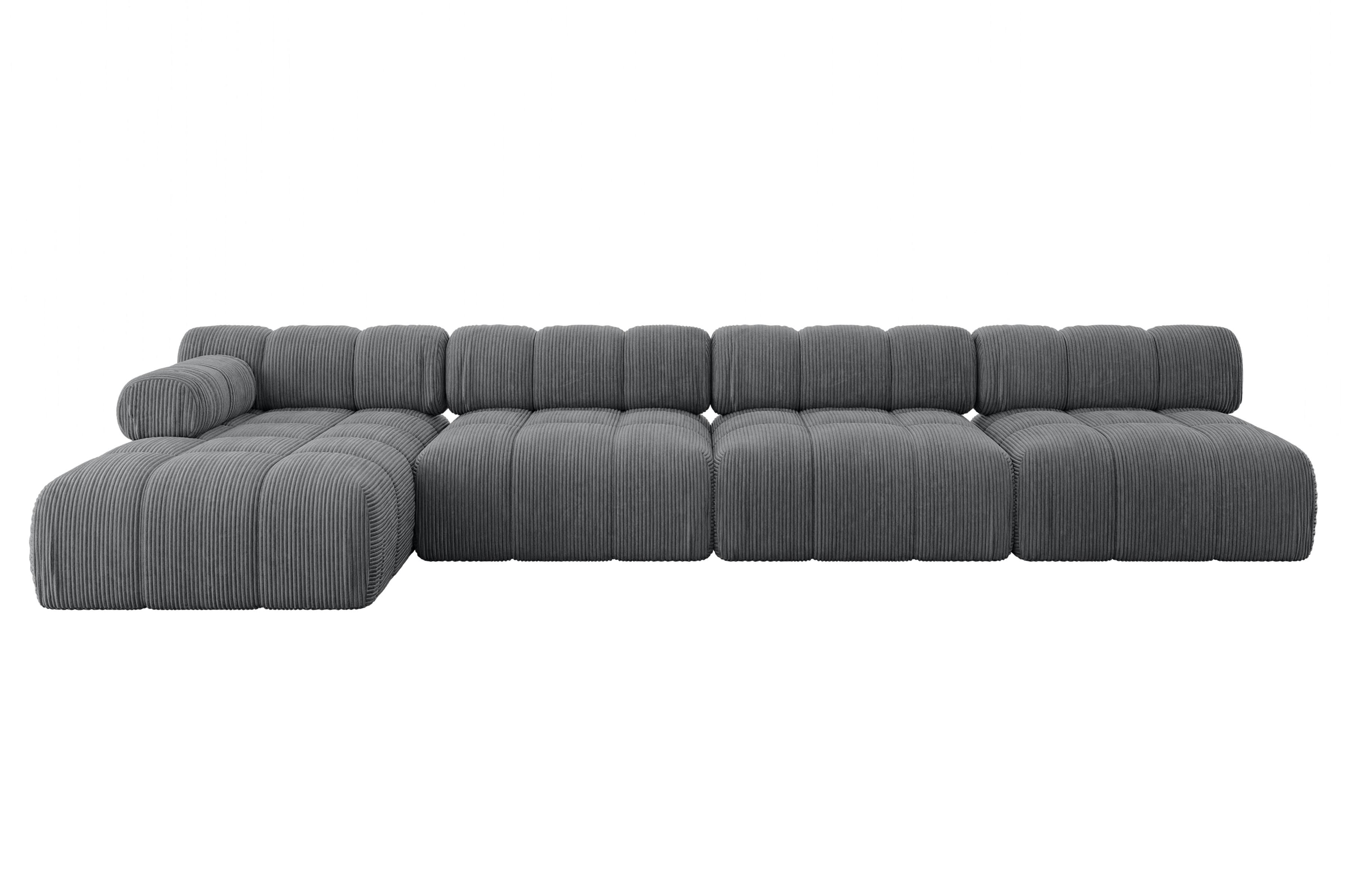 ECKSOFA modulares Sofa Razon-L3 - 380x160x70 cm Dunkelgrau Cord - Dunkelgrau, Holzwerkstoff/Textil (380/160cm) - ALTDECOR