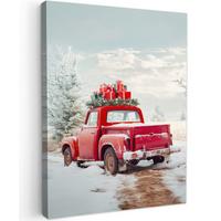 LEINWANDBILD Auto - Rot - Geschenke - Winter - Schnee - Weihnachten Room Decor 30x40 cm - Rot, Textil (30/40cm) - MuchoWow