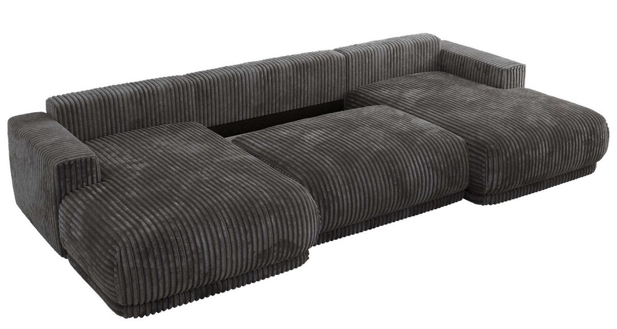 WOHNLANDSCHAFT RINA U Grau Cord - Schwarz/Grau, Kunststoff/Textil (360/85/170cm) - MKS
