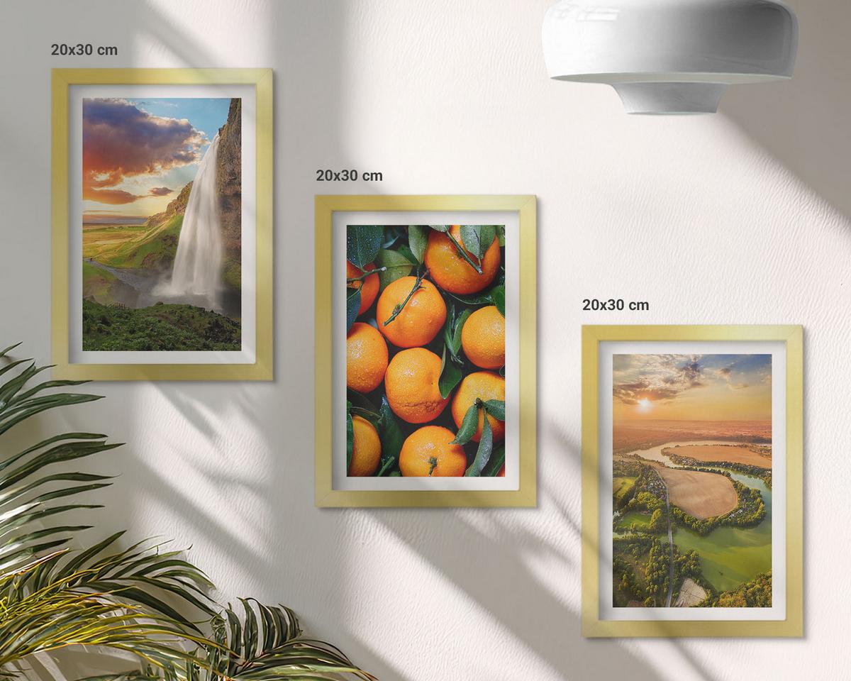 BILDER SET 3er Set - 20x30 cm Goldrahmen - Orange Mountain Wasserfall - Goldfarben, Kunststoff (20/30cm) - TULUP