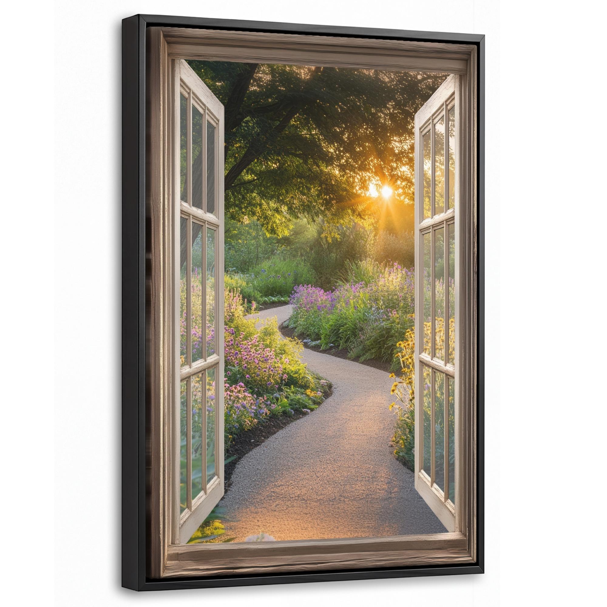 LEINWAND Bilder mit Rahmen - Aussicht - Blumen - Natur - Sonne - Weg - 20x30 - Hellgelb, Textil (20/30cm) - MuchoWow