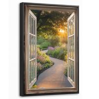 LEINWAND Bilder mit Rahmen - Aussicht - Blumen - Natur - Sonne - Weg - 20x30 - Hellgelb, Textil (20/30cm) - MuchoWow