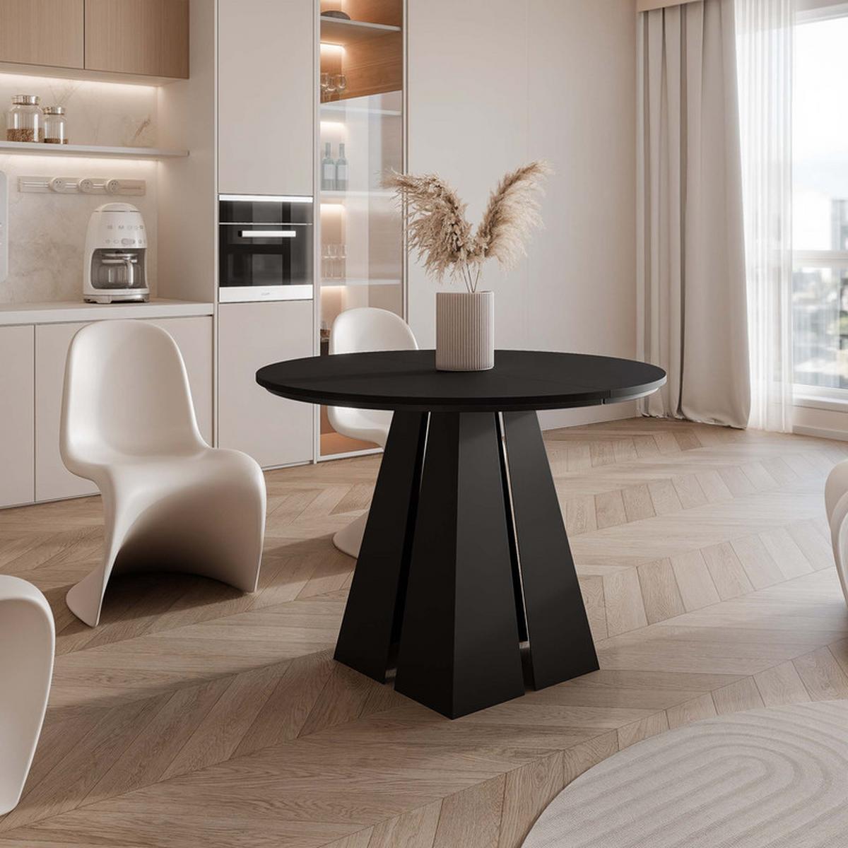 AUSZIEHTISCH FORTE 120/76 cm, Schwarz - Schwarz, Holzwerkstoff/Metall (120/120/76cm) - Idohome
