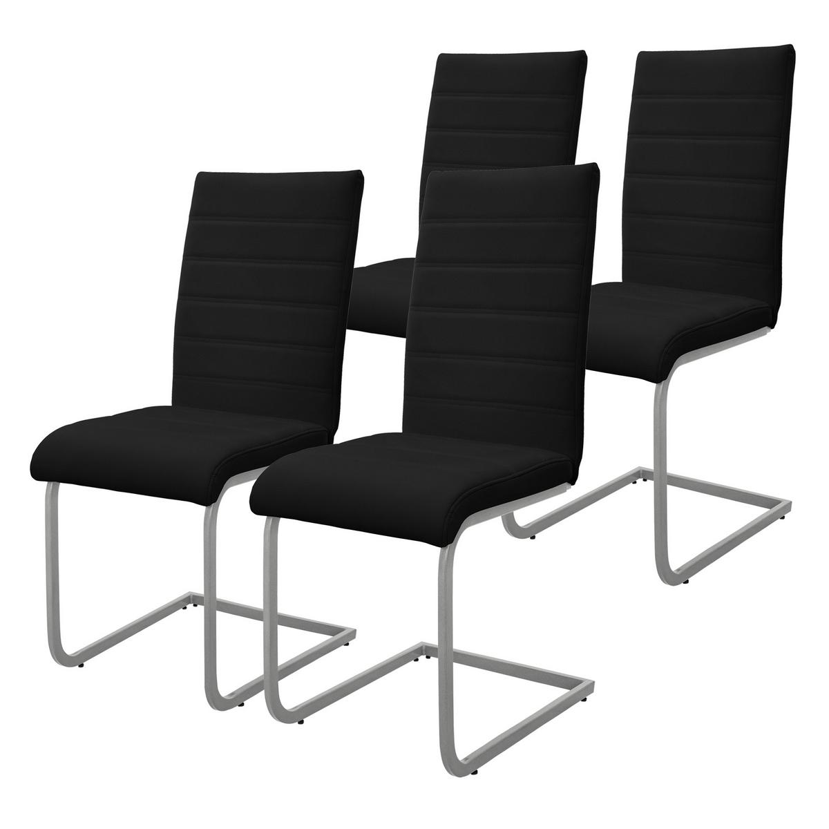 SCHWINGSTUHL 4er Set Schwarz Kunstleder - Silberfarben/Schwarz, Metall (40/102/57cm) - ML-DESIGN